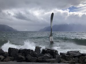 A giant fork in Lake Geneva
