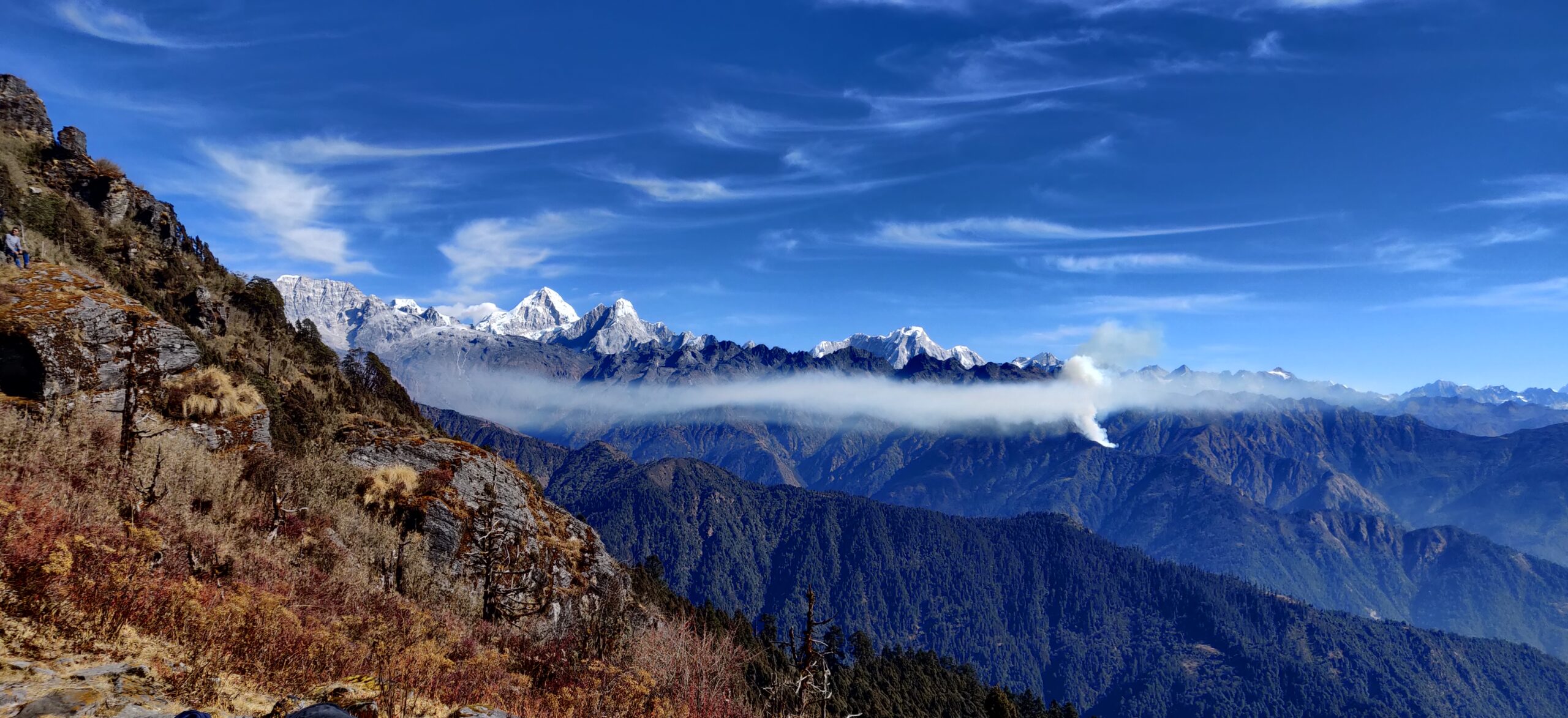 Nepal Mountains from a high mountain hiking trail.