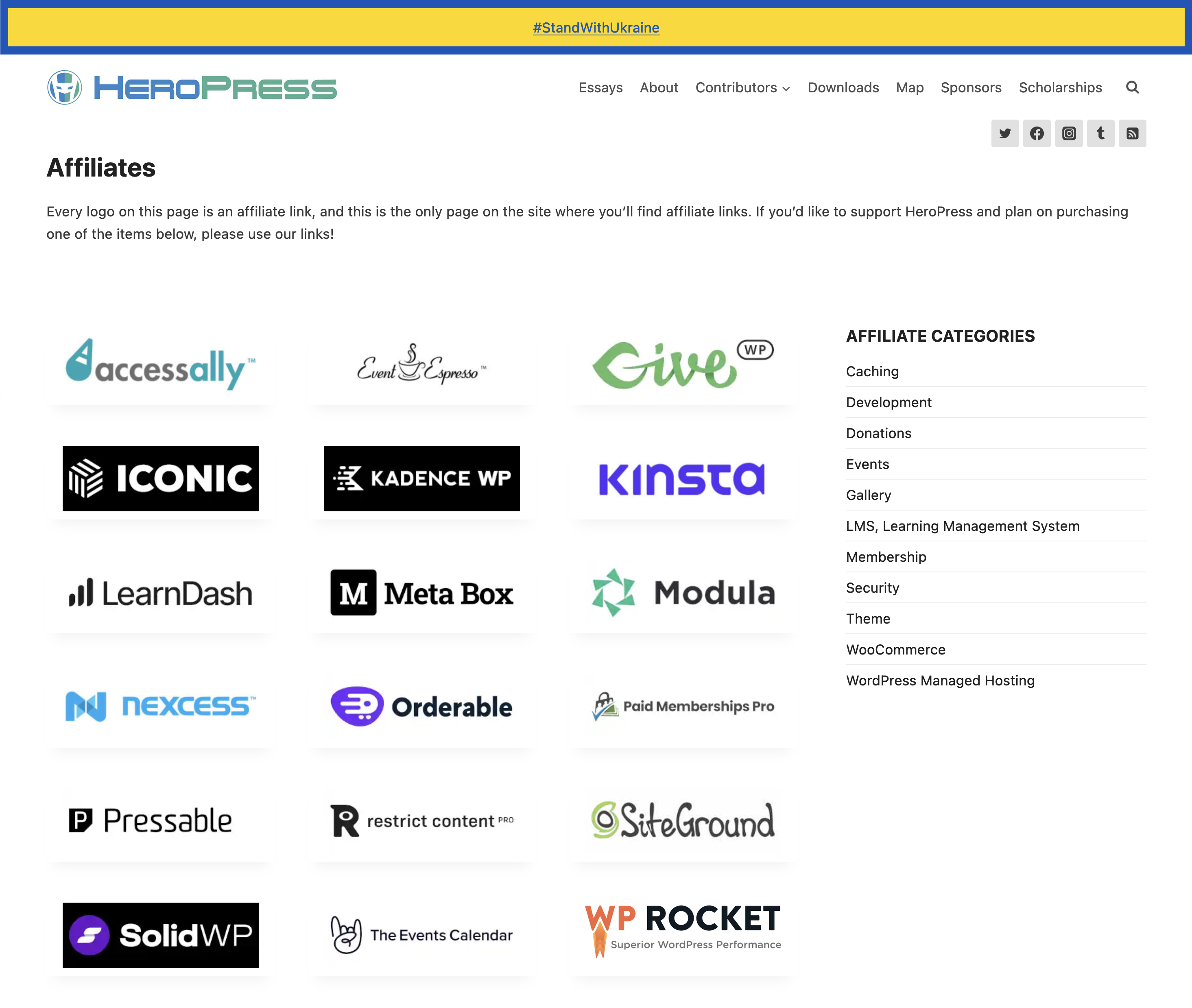 HeroPress Affiliate Page Screenshot